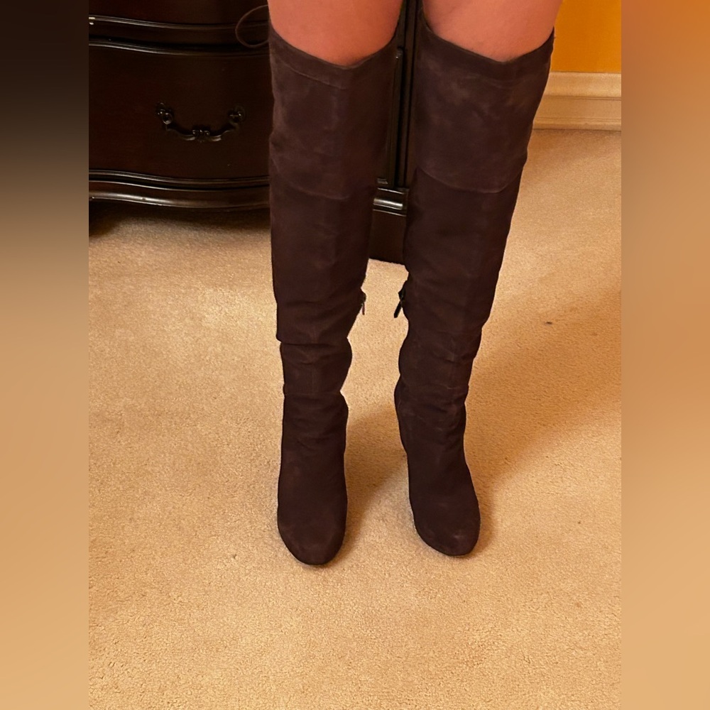 Sam Edelman Dark Suede Brown Heeled Boots/over the knee Sz. 7.5